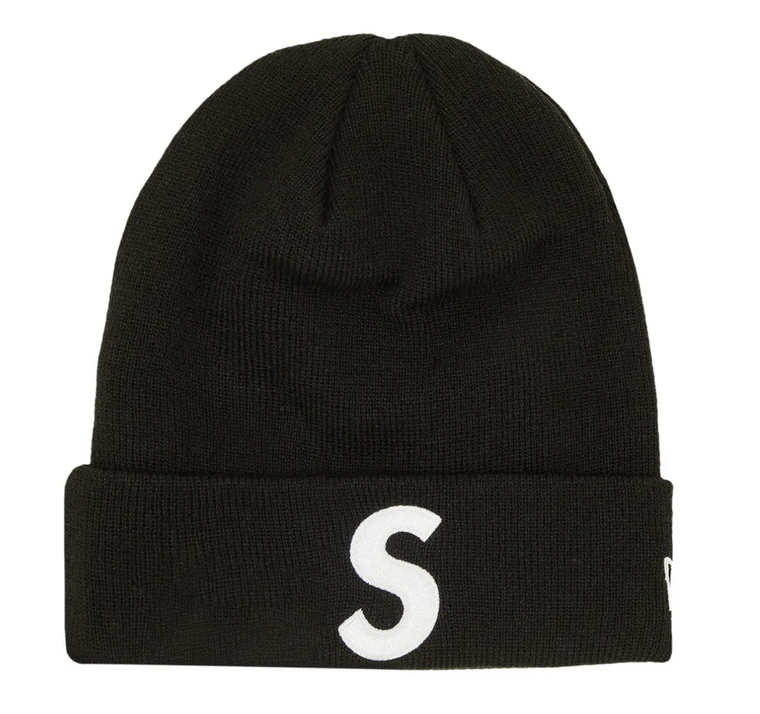 SUPREME X NEW ERA BLACK S LOGO BEANIE