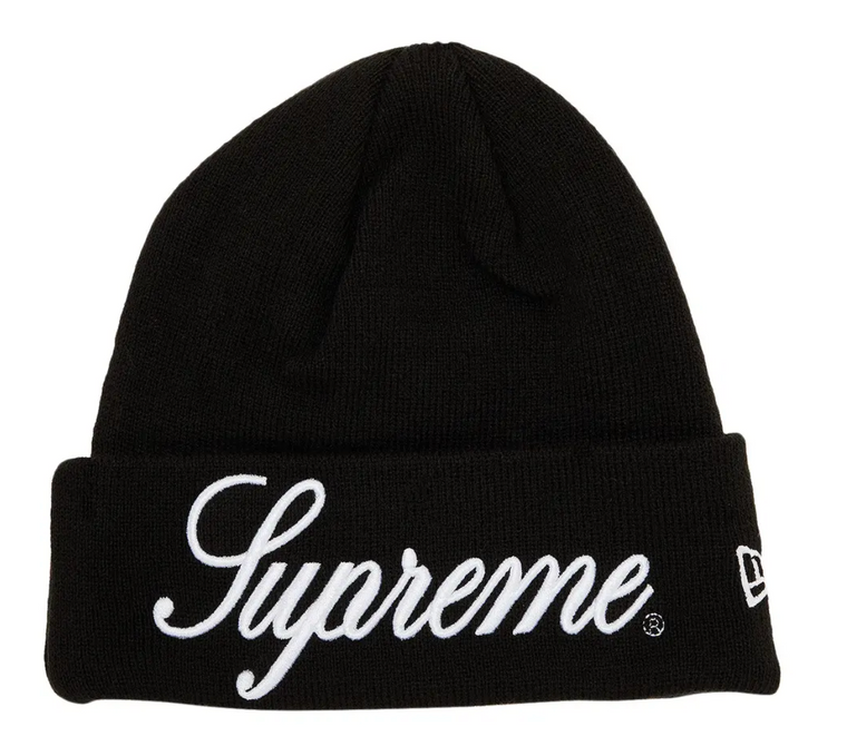 SUPREME BLACK NEW ERA SCRIPT BEANIE
