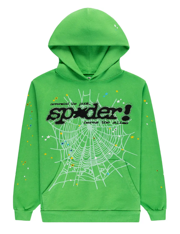 SP5DER P*NK V2 BRIGHT GREEN RHINESTONE HOODIE