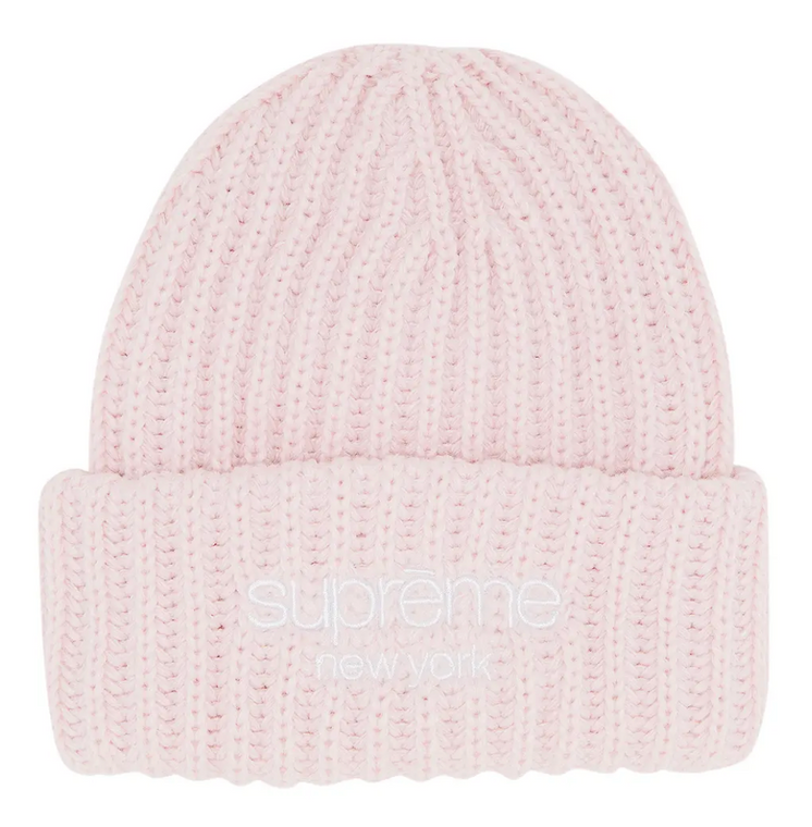 SUPREME LIGHT PINK CHUNKY RIBBED CLASSIC LOGO BEANIE