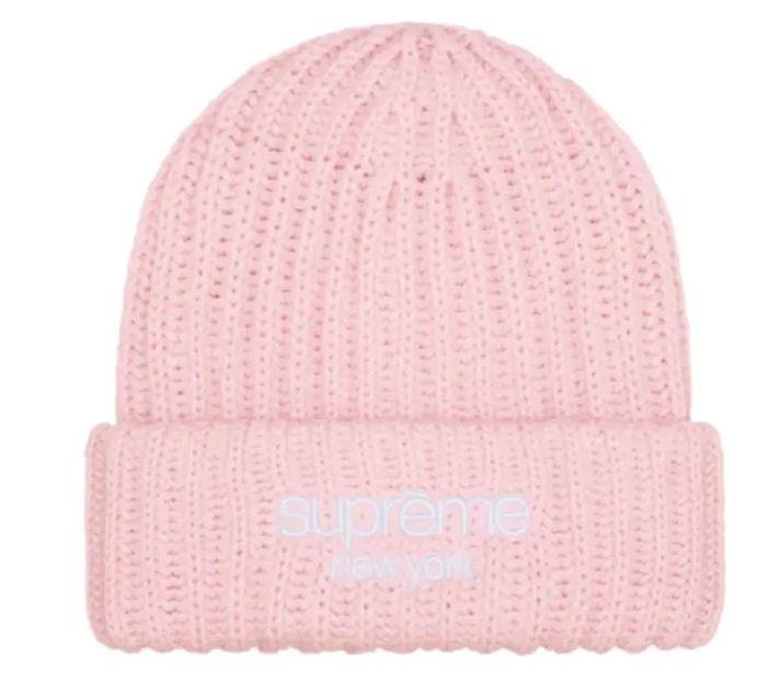 SUPREME LIGHT PINK CHUNKY RIBBED CLASSIC LOGO BEANIE