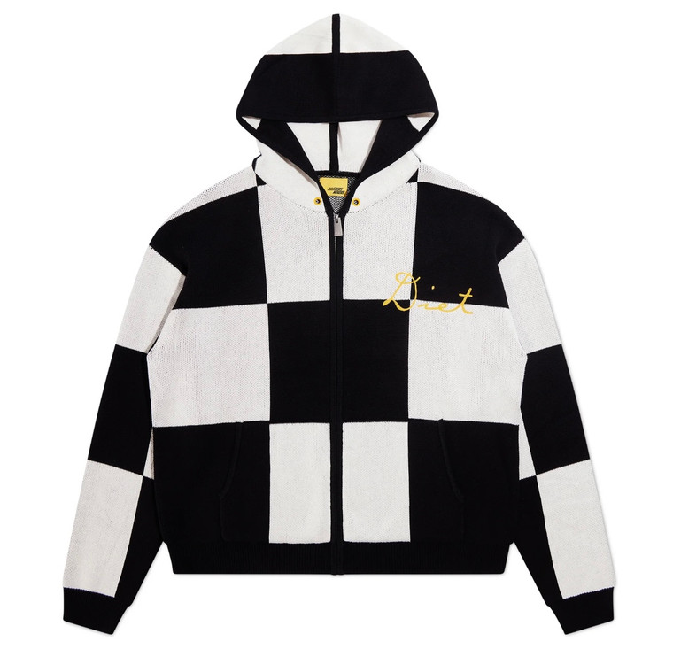 DSM BLACK CHECKERED JACQUARD KNITTED ZIP