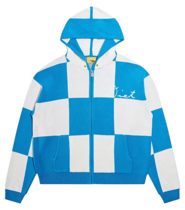 DSM BLUE CHECKERED JACQUARD KNITTED ZIP