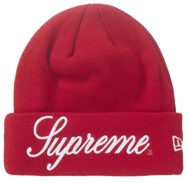SUPREME RED NEW ERA SCRIPT BEANIE