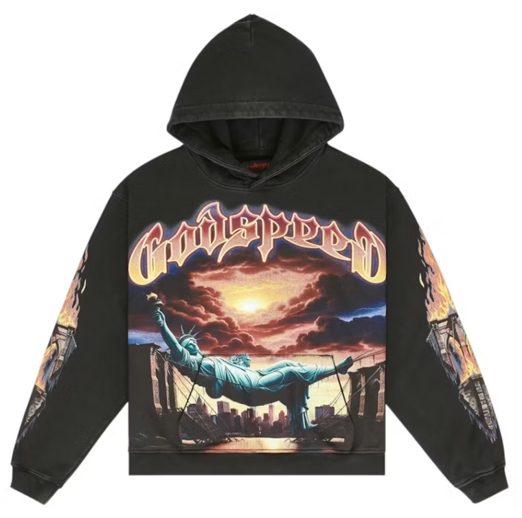 GODSPEED BLACK WASH BURNT BRIDGES HOODIE
