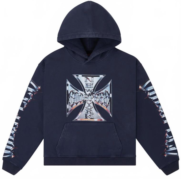 GODSPEED NAVY WASH CHROME MONO HOODIE