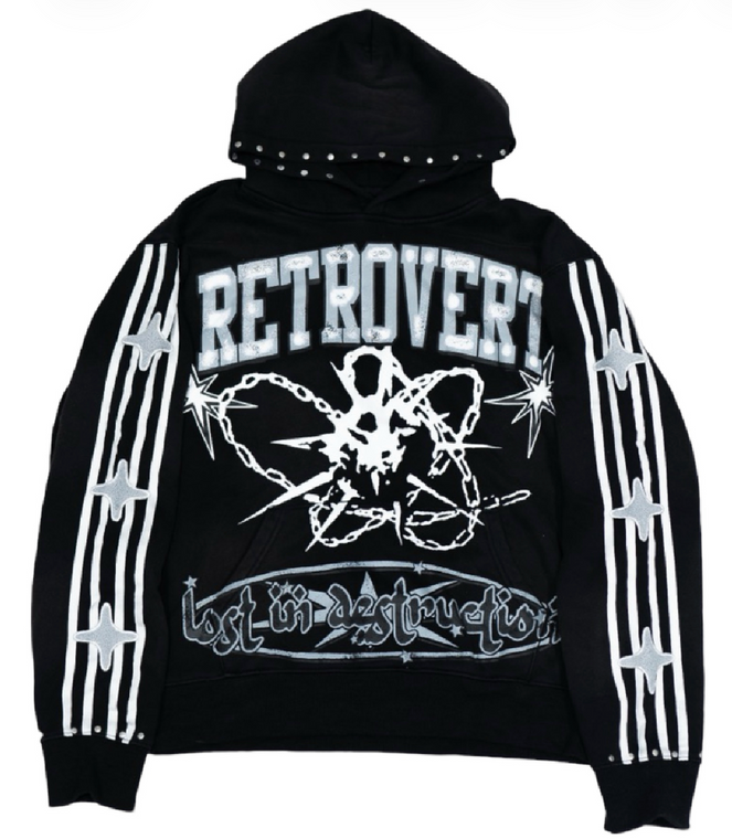RETROVERT BLACK STUDDED DESTRUCTION HOODIE