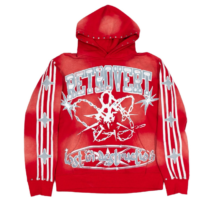 RETROVERT RED STUDDED DESTRUCTION HOODIE