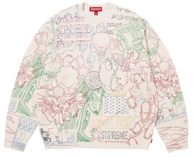 SUPREME COLLAGE EMBROIDERED SWEATER