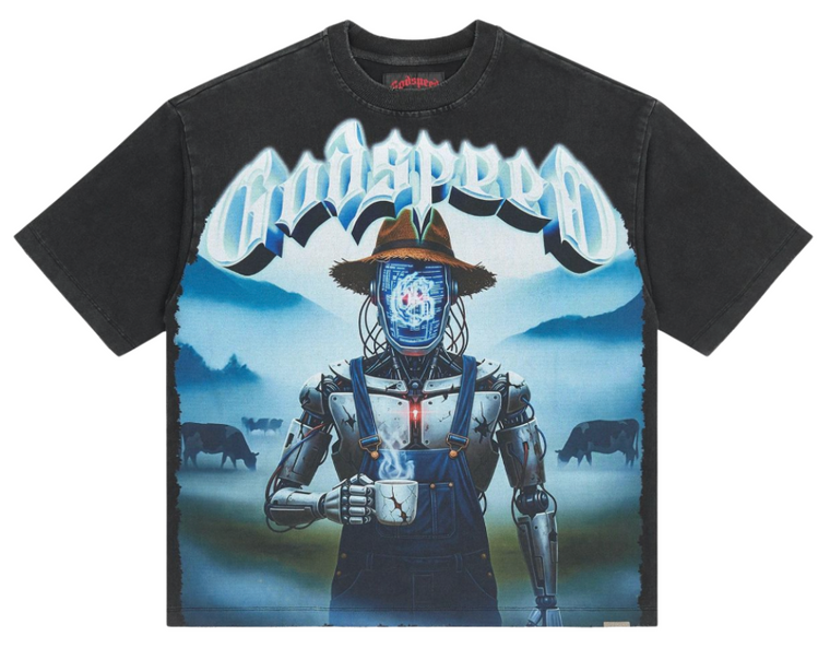 GODSPEED BLACK WASH AURA FARM TEE