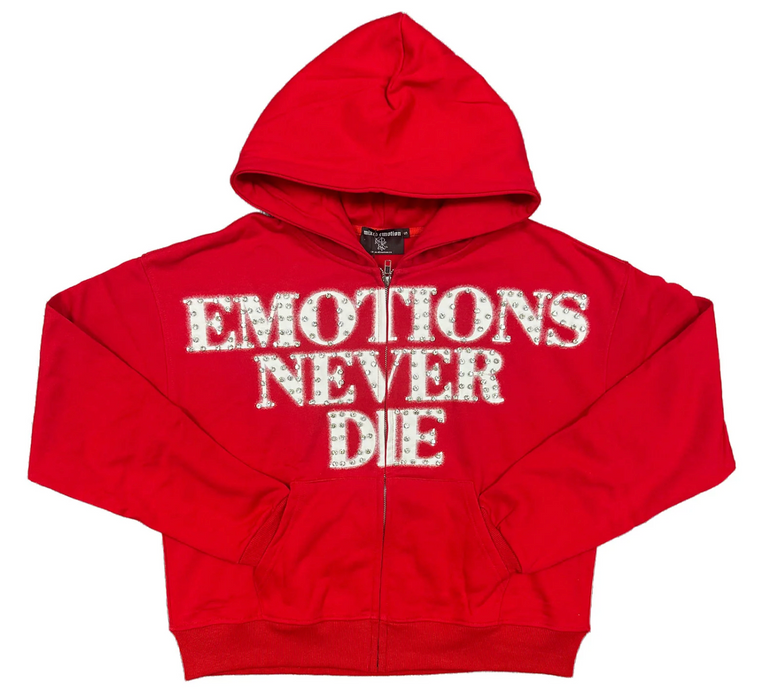 MIXED EMOTION RED 'END' RHINESTONE ZIP