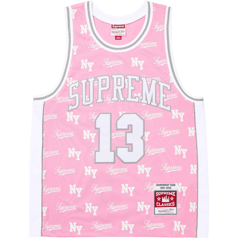 SUPREME X MITCHELL & NESS PINK MONOGRAM JERSEY