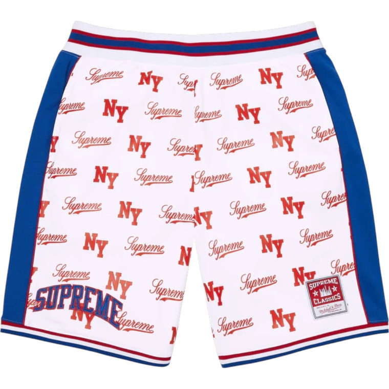 SUPREME X MITCHELL & NESS WHITE MONOGRAM SHORTS