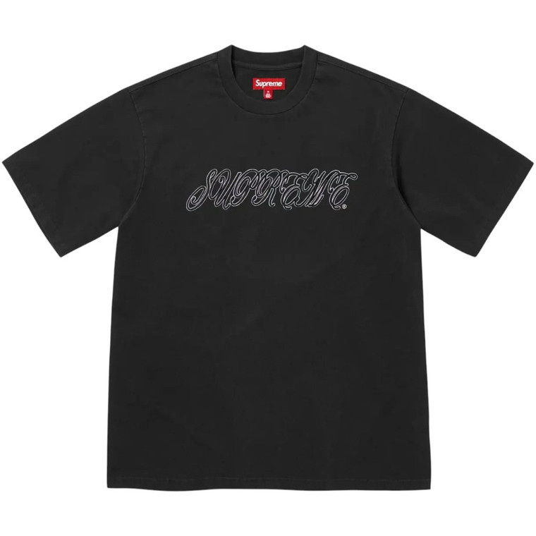 SUPREME BLACK RAISED SCRIPT TEE