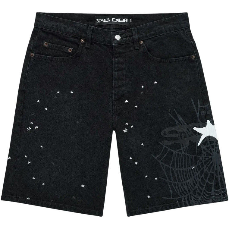 SP5DER HEAVY WEB BLACK DENIM SHORTS