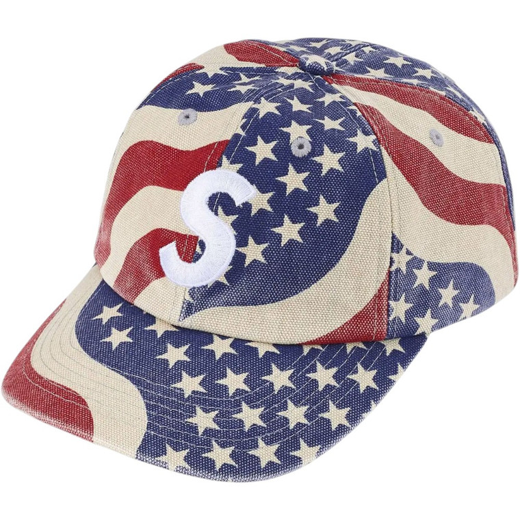 SUPREME FLAG PIGMENT COATED S LOGO 6- PANEL HAT