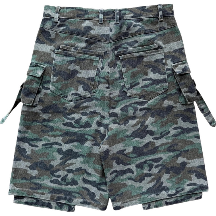 DAVEN HOMME DOUBLE KNEEL CAMO DENIM SHORTS