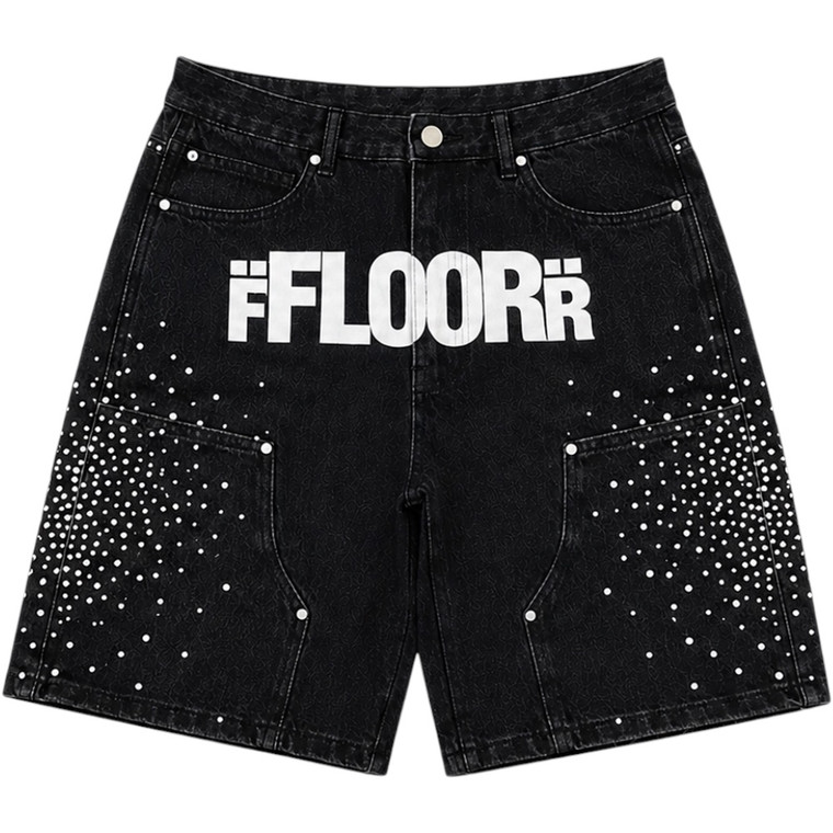 FLOOR914 BLACK RHINESTONE UNIFORM JORTS