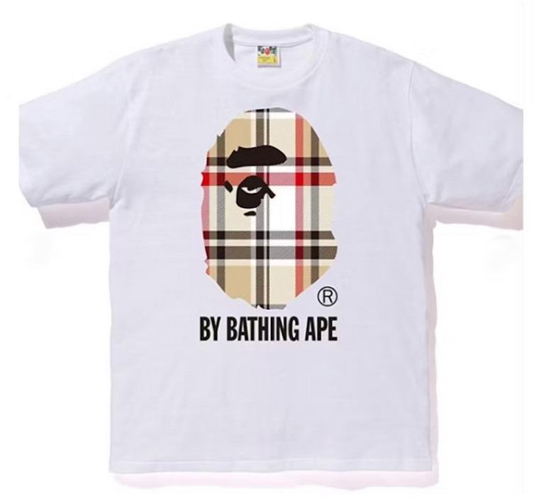 BAPE WHITE BURBERRY BIG HEAD APE TEE