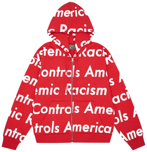 DENIM TEARS RED RACISM CONTROLS AMERICA ZIP