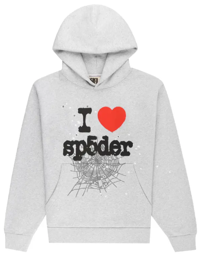SP5DER GREY I HEART SP5DER HOODIE