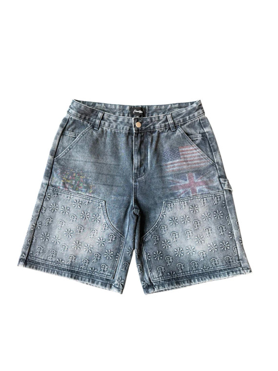 PRESTIGE BLUE EMBOSSED DENIM JORTS