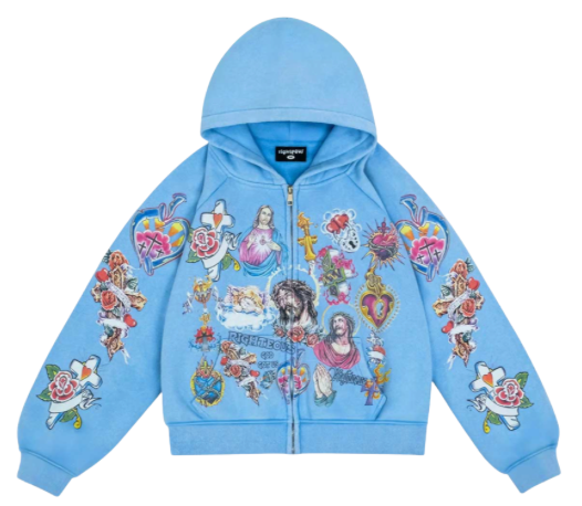 WE ARE RIGHTEOUS BLUE RISEN KING CROPPED ZIP