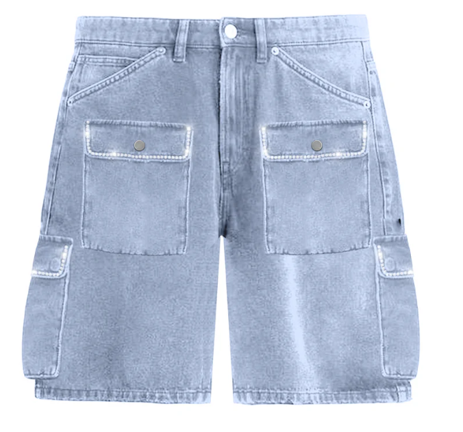 PRESTIGE BLUE DEERSKIN RHINESTONE SHORTS