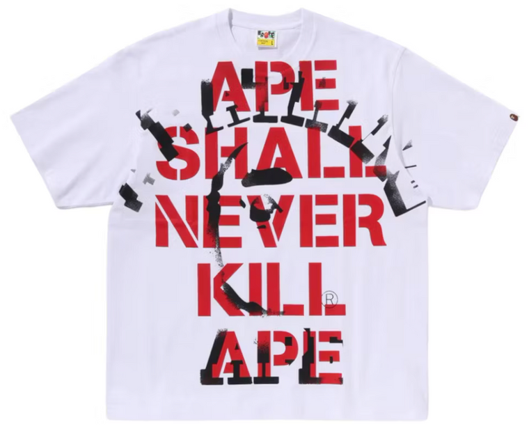 BAPE WHITE SPRAY PRINT COLLEGE RELAXED FIT TEE