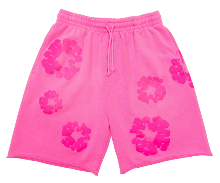 DENIM TEARS PINK MONO COTTON WREATH SWEAT SHORTS