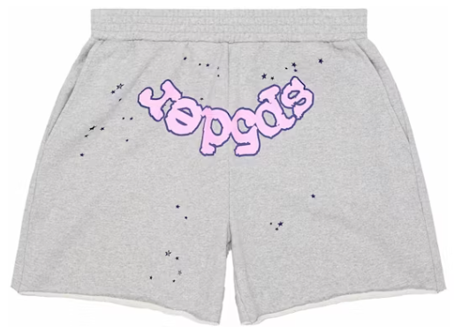 SP5DER GREY/PINK OG WEB LOGO SHORTS