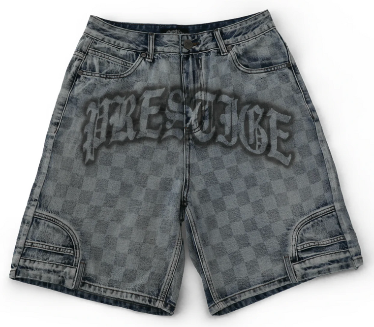 PRESTIGE CHECKERBOARD DENIM SHORTS
