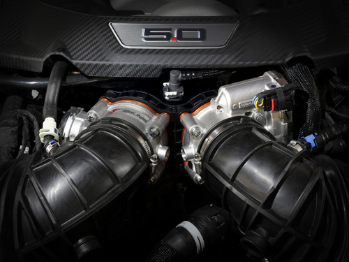 aFe 2024 Ford Mustang GT/ 2024 Ford Mustang Dark Horse V8 5.0L Silver Bullet Throttle Body Spacer - 46-33026N Photo - Mounted