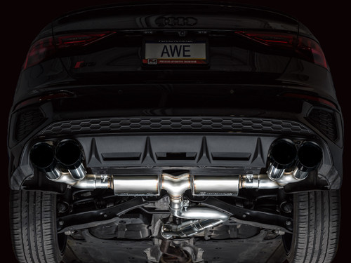 AWE 22-24 Audi 8Y S3 Touring Edition Exhaust - Diamond Black Tips - 3015-43897 Photo - Mounted