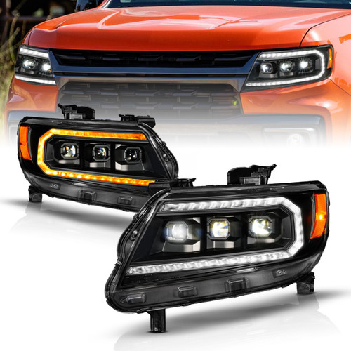 ANZO 15-22 Chevy Colorado Blk Housing Full LED DRL Projector Headlight w/ Sequential Light Bar - 111634 Photo - Primary