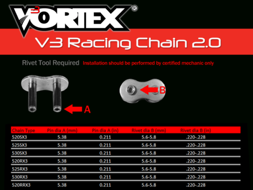 Vortex Racing V3 2.0 Master Link Rivet 520SX3-RCL- Black - 520SX3-RCL Photo - Primary