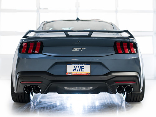 AWE 2024 Ford Mustang GT Fastback S650 RWD Track Edition Catback Exhaust w/ Quad Chrome Silver Tips - 3020-42650 Photo - Mounted