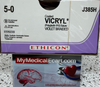 Ethicon J385H COATED VICRYL® (polyglactin 910) Suture, Reverse Cutting, Absorbable, C-3 13mm 3/8 Circle, Violet Braided 18" = 45cm, Size: 5-0, Box of 36