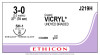 Ethicon J219H COATED VICRYL® (Polyglactin 910) Absorbable Surgical Suture, Taper Point SH-1 22mm ½ Circle, Undyed Braided 18" (45cm), Size 3-0, Box of 36