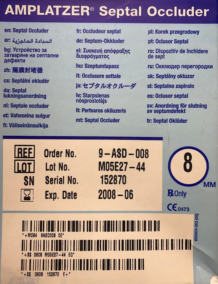 9-ASD-008 AMPLATZER Septal Occluder 8mm AMPLATZER SEPTAL OCCLUDER