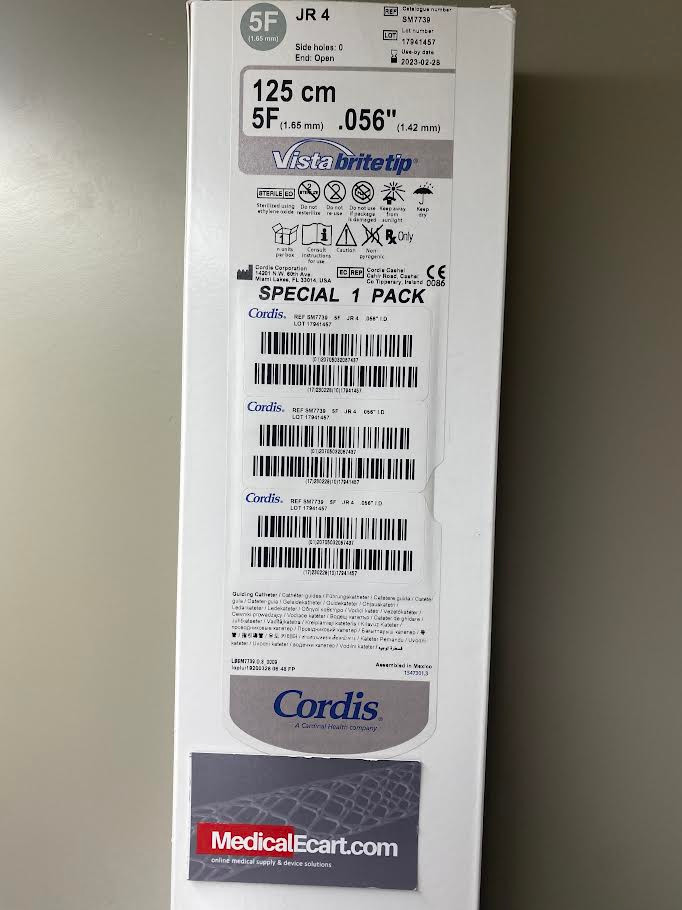 Cordis ® VISTA BRITE TIP ® JR 4 PTFE Nylon Guiding Catheter, 125CM
