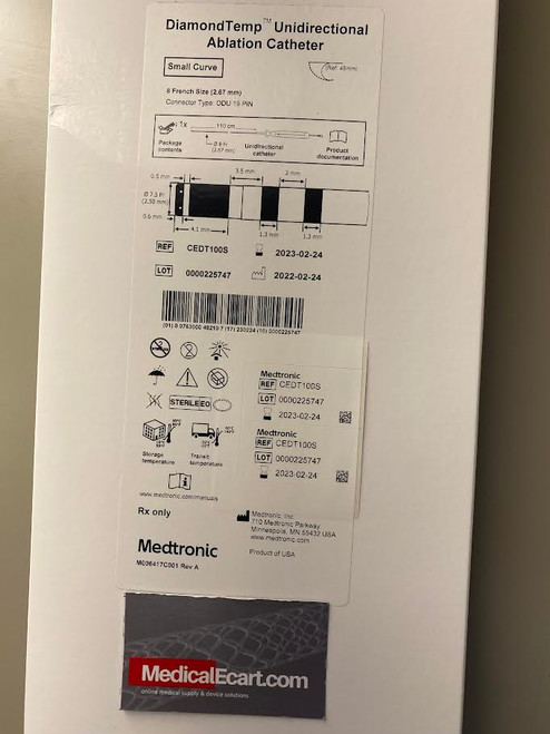 MEDTRONICS Unidirectional Catheter Small Curve CEDT100S CE Diamond Temp Ablation Catheter Shaft size 7.5Fr 110cm long, Catheter tip electrode 4.1mm