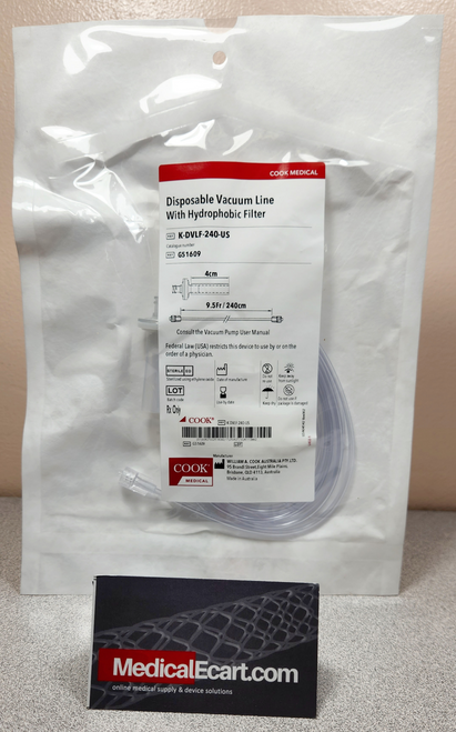 Cook G51609 Disposable Vacuum Line, K-DVLF-240-US with Hydrophobic Filter, 9.5 Fr, 240 cm Length. Pack of 01