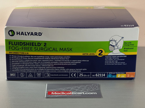 62114 Halyard  Fluidshield Fog-Free Surgical Mask with WrapAround Visor