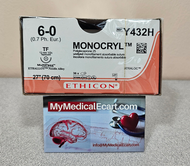 Ethicon MONOCRYL® Absorbable Surgical Suture, Taper Point Needle TF, 6-0, Undyed Monofilament, 27" (70 cm), Box of 36