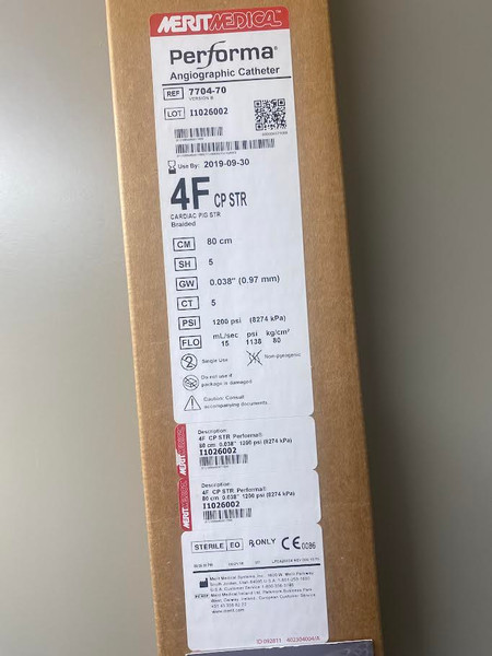 7704-70 4Fr x 80cm Performa STRAIGHT CARDIAC PIGTAIL CATHETERS 4Fr .042”/1.07mm 80 cm 6.5 cm .038” (0.97mm) Braided PIG 5 side holes Box of 10