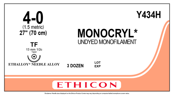Ethicon Y434H MONOCRYL® (poliglecaprone 25) Suture