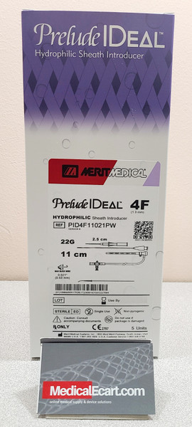 PID4F11021PW, Prelude IDeal™, Hydrophilic Sheath Introducer, 4Fr, Length 11cm, Needle 22G, Plastic Jacketed, Angled Floppy Tip, Box of 5