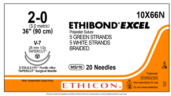 Ethicon 10X66N  ETHIBOND EXCEL Suture, TAPERCUT, Non-Absorbable,