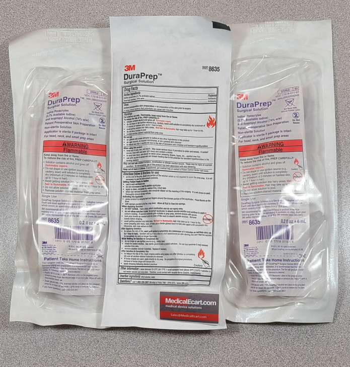 8635 3M DuraPrep Surgical Solution (Iodine Povacrylex [0.7% available iodine] and Isopropyl Alcohol, 74% w/w) Patient Preoperative Skin Preparation, 6 mL, Box of 50